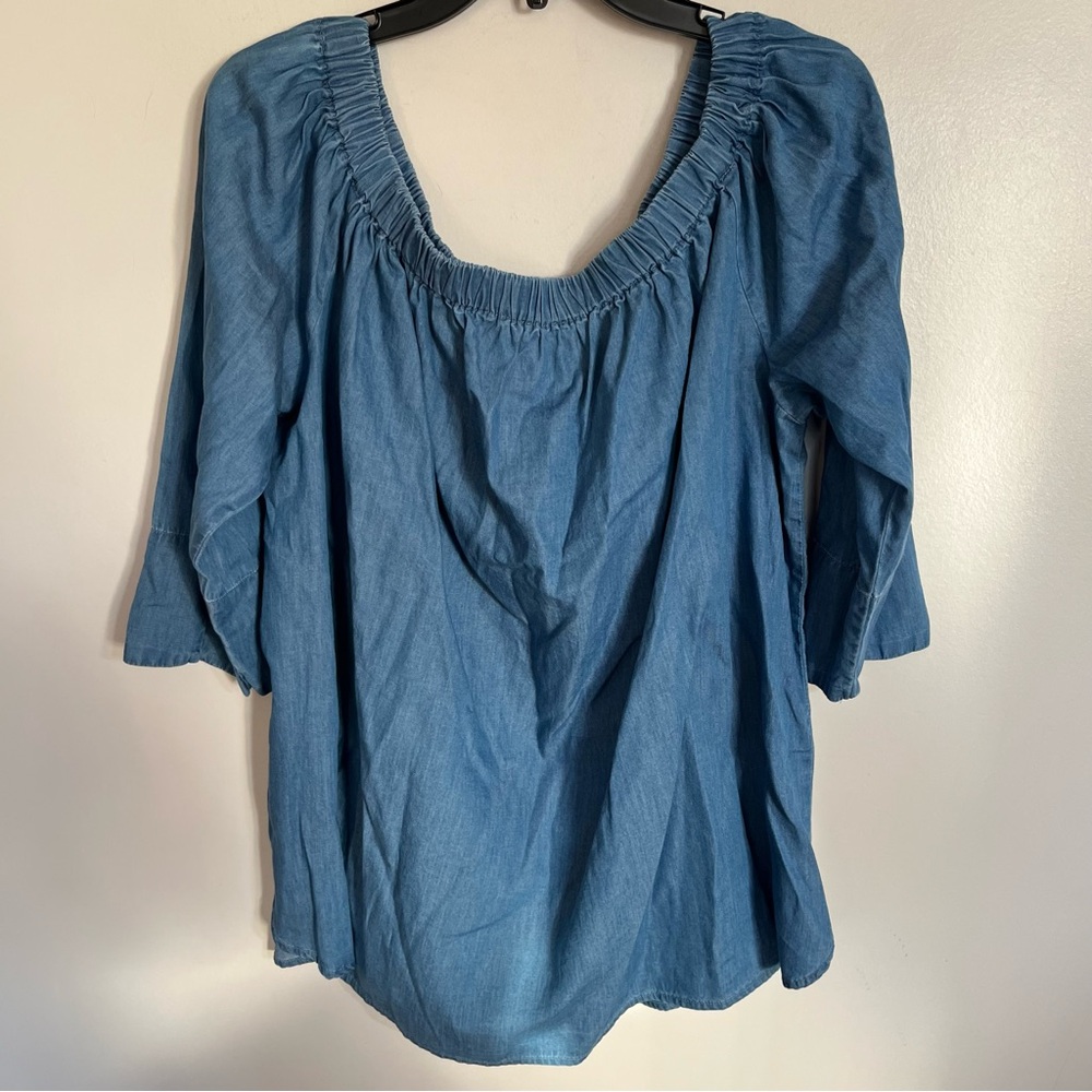 BLL New York Blue Casual Dress Blouse‎ 100% Cotton Chambray Style Faye Size 2XL